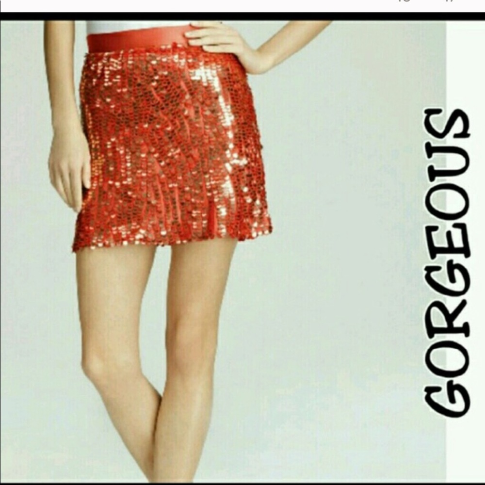 ♥ CCO♥Alice + olivia  red/org spangled skirt NWT